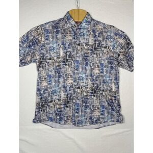 7 Downie St Couture Shirt‎ Mens M Blue Geometric Abstract Short Sleeve cotton